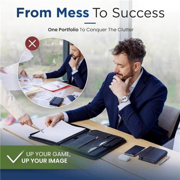 Zipper Padfolio Portfolio Binder Organizer Leather Portfolio for Documents - Picture 6 of 7